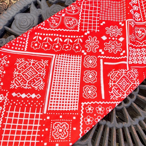 Vintage 1960s 1970s Red White Western Bandana Patchwork Print Wide Pants Sz XXS - Picture 10 of 12